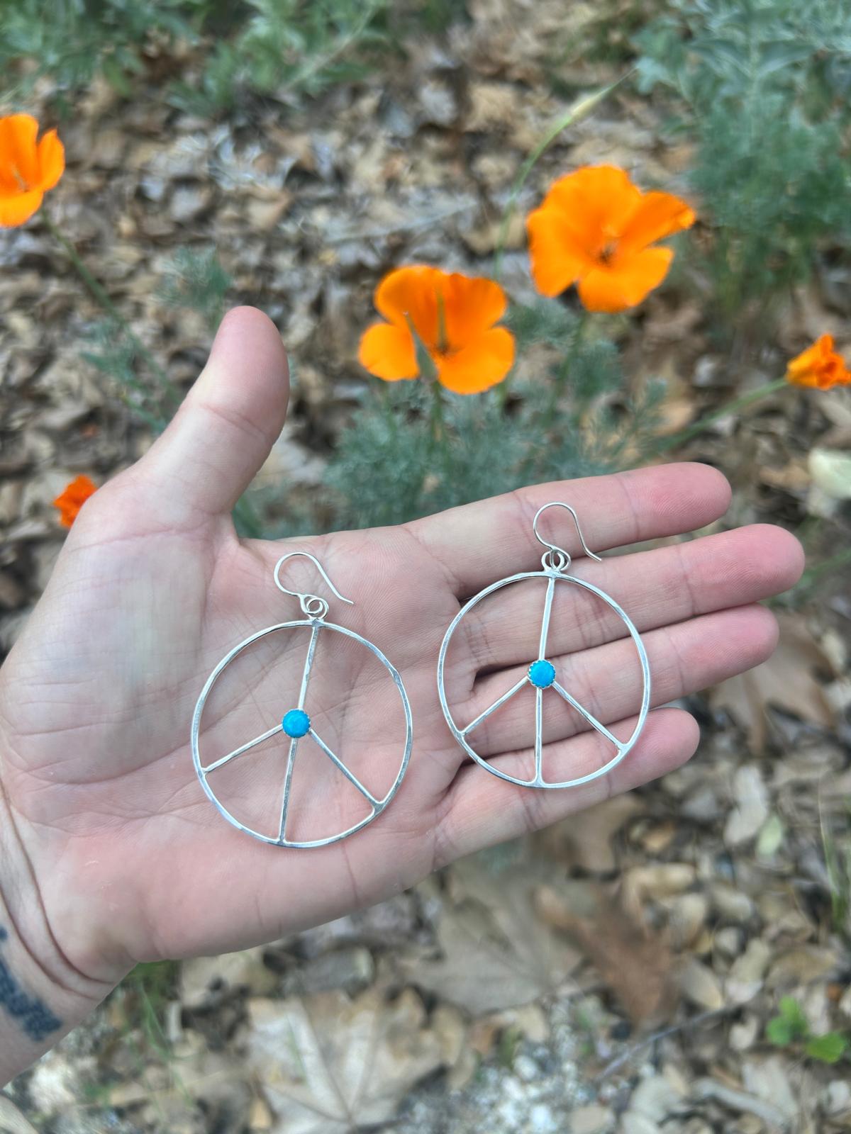 Blue Ridge Turquoise - Peace Sign Hoop Earrings