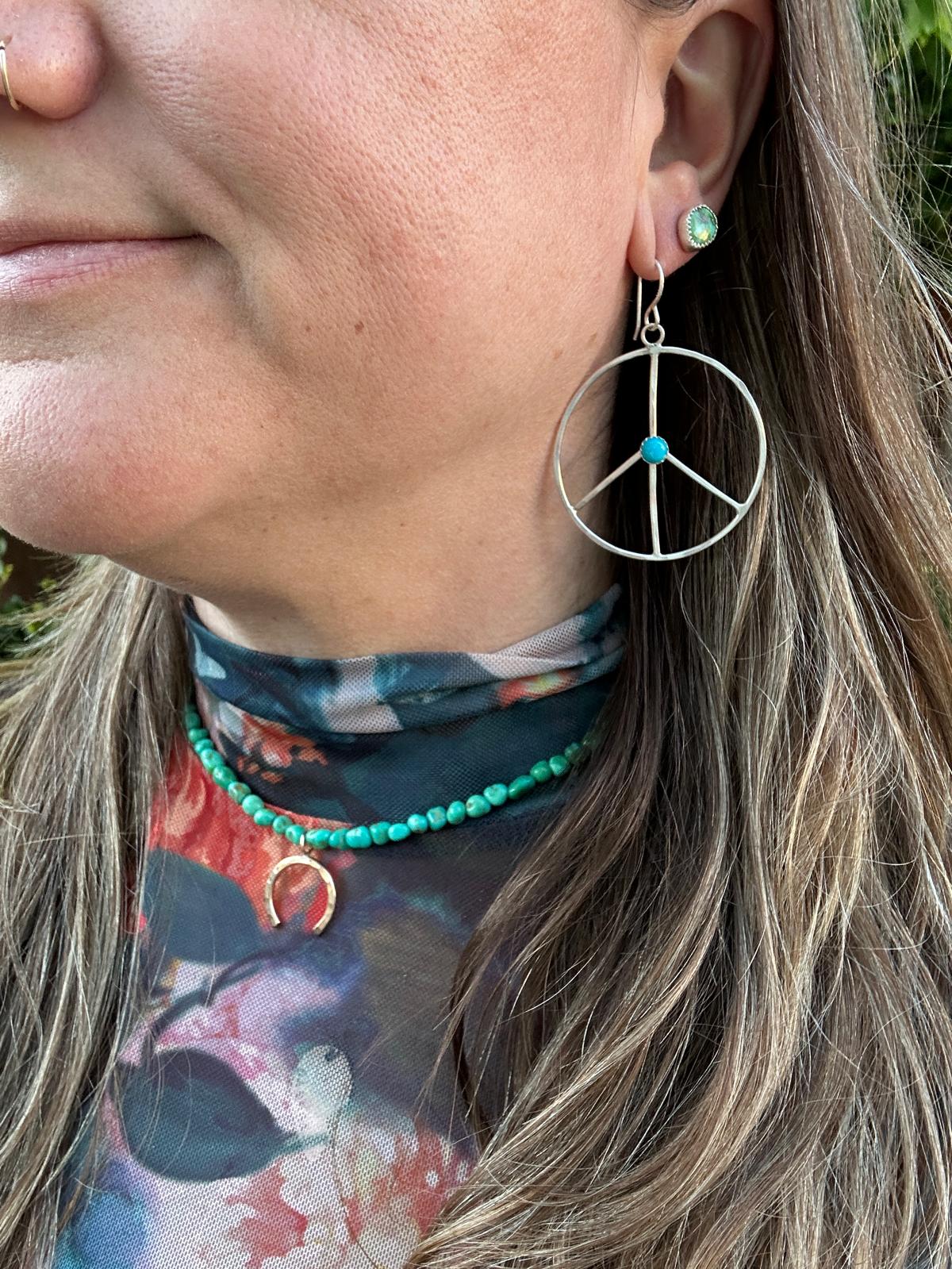 Blue Ridge Turquoise - Peace Sign Hoop Earrings