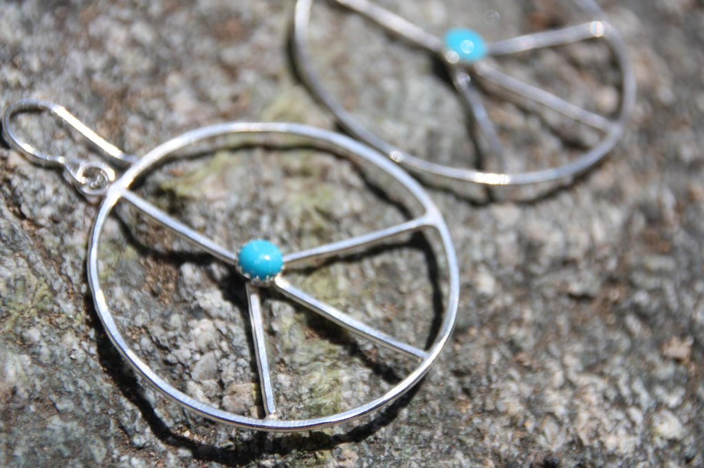 Blue Ridge Turquoise - Peace Sign Hoop Earrings