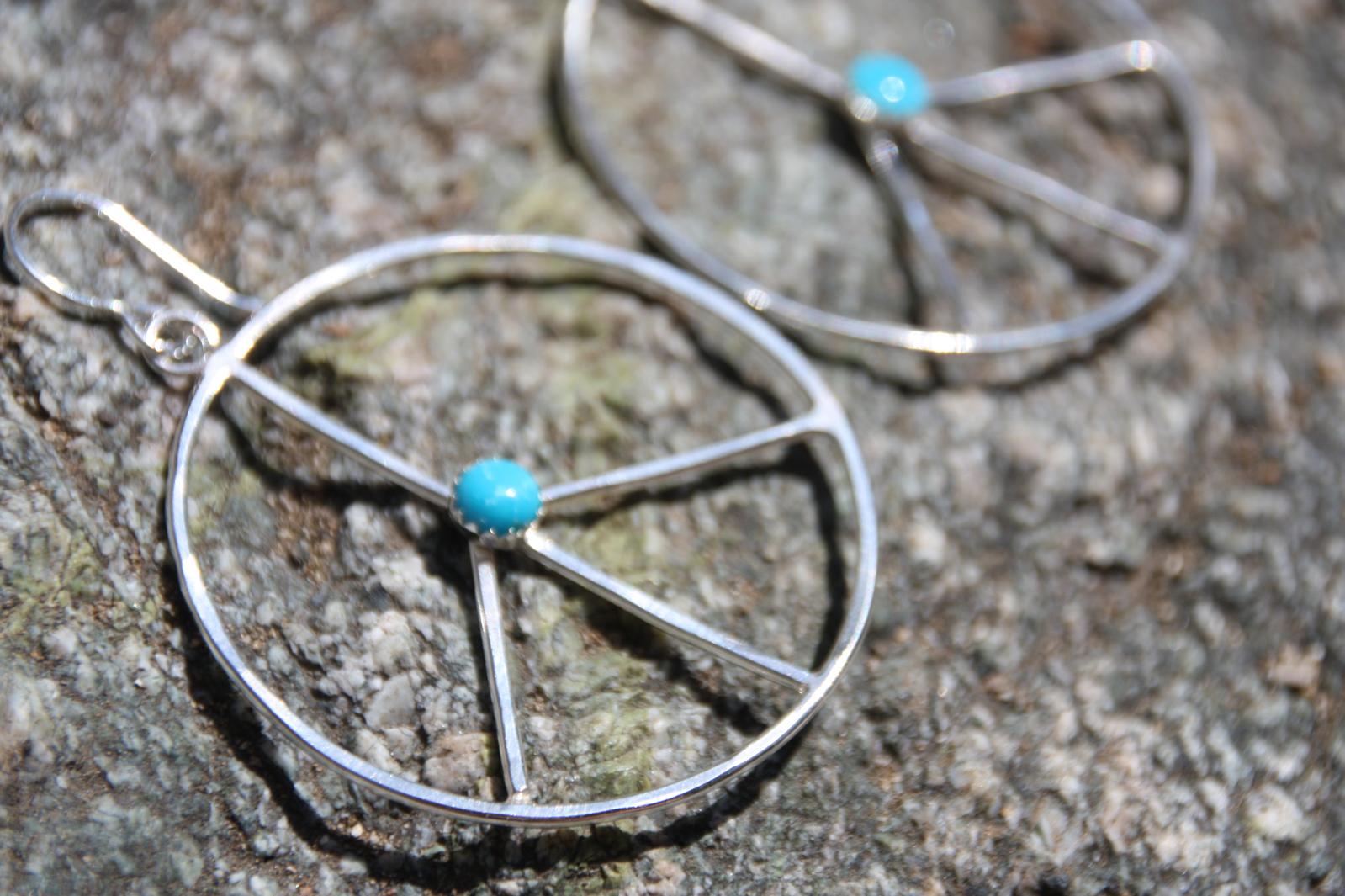 Blue Ridge Turquoise - Peace Sign Hoop Earrings
